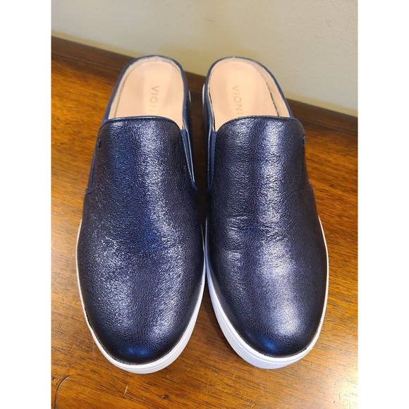 Vionic DAKOTA METALLIC NAVY BLUE Slip On Clogs Mule Flat Womens Size 9.5 - Picture 3 of 13
